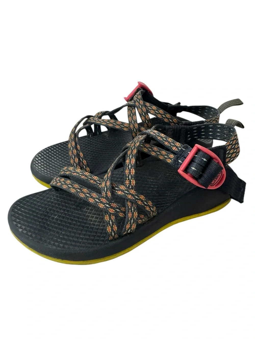 Chaco Kids Black Sandals with Yellow Sole and Pink Buckles